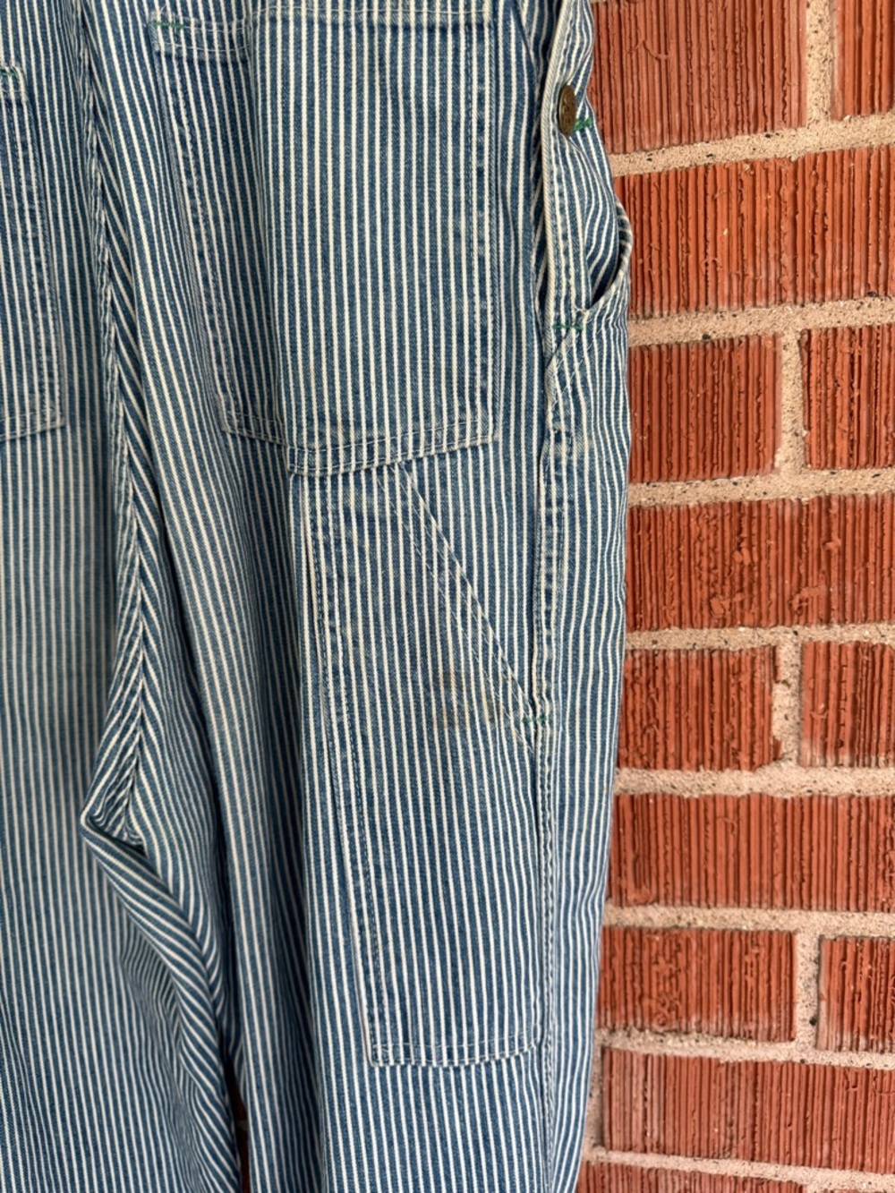 Vintage 80s Oshkosh blue and white striped adult overalls 34x35 - Picture 6 of 7